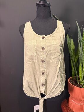 Universal Thread Light Olive Button-Front Tank with Front Tie